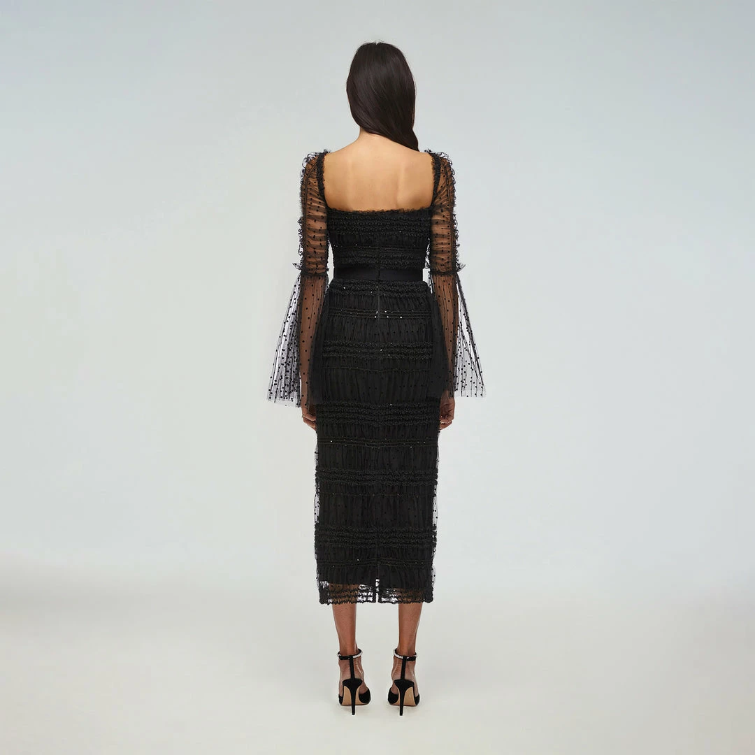 Self-portrait Black Dot Mesh Midi Dress