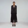 Self-portrait Black Tailored Crepe And Chiffon Midi Dress READY TO WEAR
