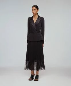 Self-portrait Black Tailored Crepe And Chiffon Midi Dress READY TO WEAR