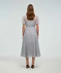 Self-portrait Beaded Mesh Midi Dress READY TO WEAR