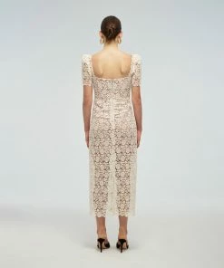Self-portrait READY TO WEAR Ivory Guipure Fitted Midi Dress