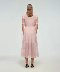 Self-portrait Pink Broderie Chiffon Midi Dress Dresses