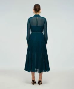 Self-portrait Teal Chiffon Scallop Midi Dress READY TO WEAR