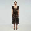 Self-portrait Black Guipure Fitted Midi Dress
