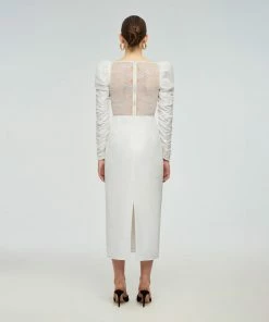 Self-portrait White Lace Back Taffeta Midi Dress