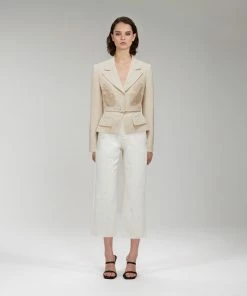 Self-portrait Cream Belted Lace Detail Jacket NEW ARRIVALS