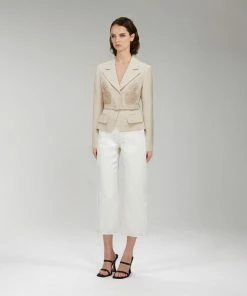 Self-portrait Cream Belted Lace Detail Jacket NEW ARRIVALS