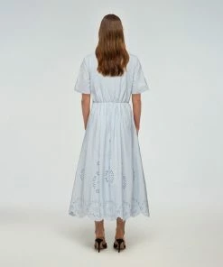 Self-portrait Blue Cotton Broderie Midi Dress