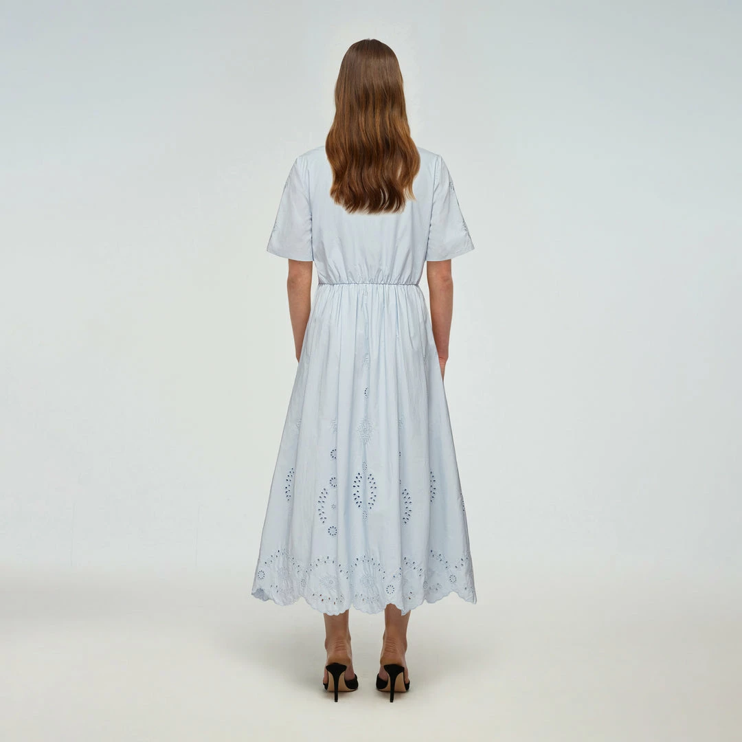 Self-portrait Blue Cotton Broderie Midi Dress