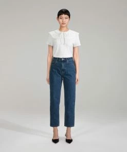 Self-portrait NEW ARRIVALS White Broderie Collar Jersey T Shirt