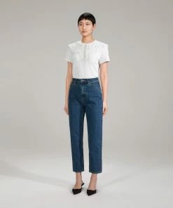 Self-portrait NEW ARRIVALS White Broderie Collar Jersey T Shirt