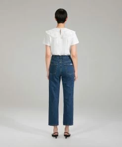 Self-portrait NEW ARRIVALS White Broderie Collar Jersey T Shirt