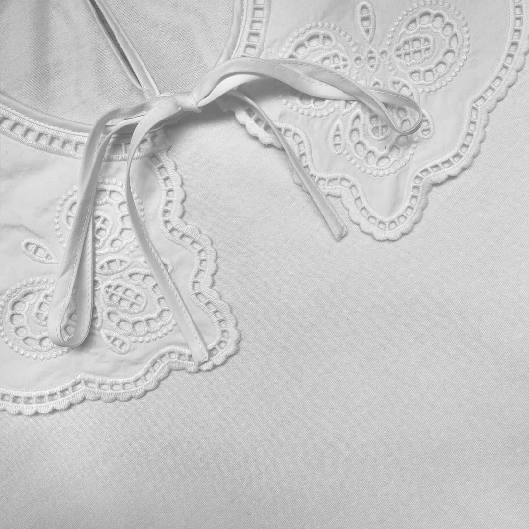 Self-portrait NEW ARRIVALS White Broderie Collar Jersey T Shirt