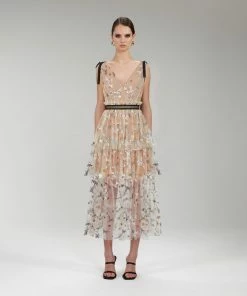 Self-portrait READY TO WEAR Star Mesh Midi Dress