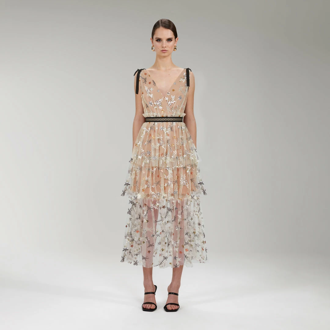 Self-portrait READY TO WEAR Star Mesh Midi Dress