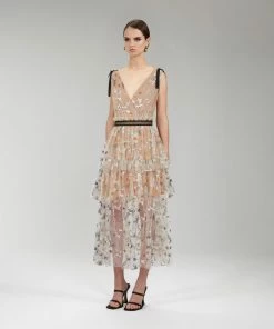 Self-portrait READY TO WEAR Star Mesh Midi Dress