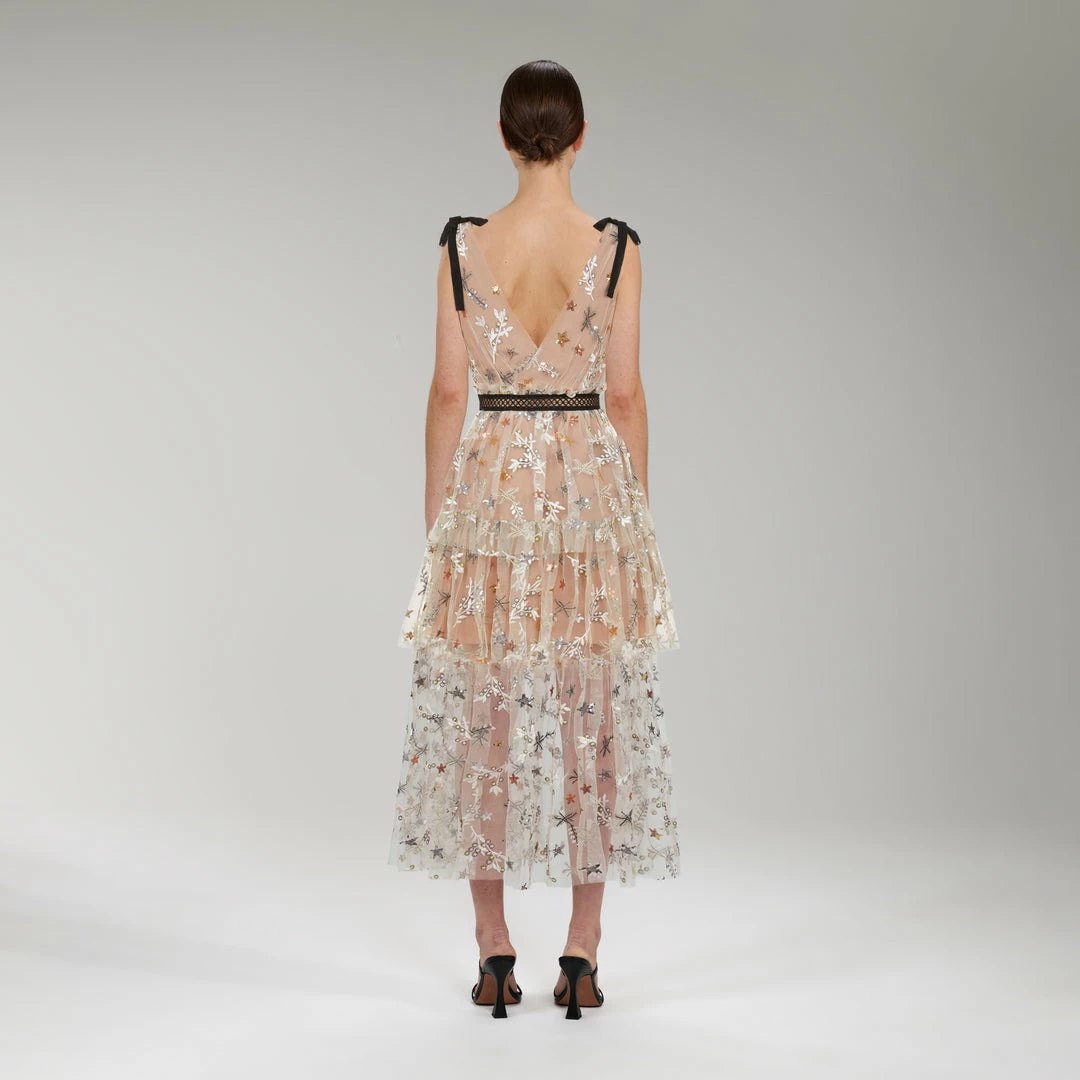 Self-portrait READY TO WEAR Star Mesh Midi Dress