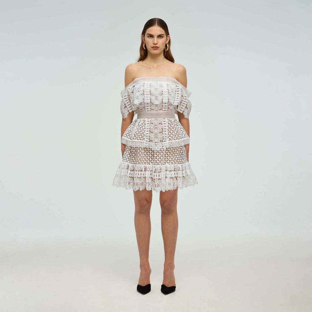 Self-portrait Mini Off Shoulder Guipure Dress READY TO WEAR