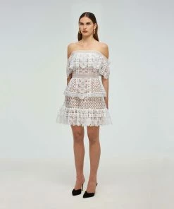 Self-portrait Mini Off Shoulder Guipure Dress READY TO WEAR
