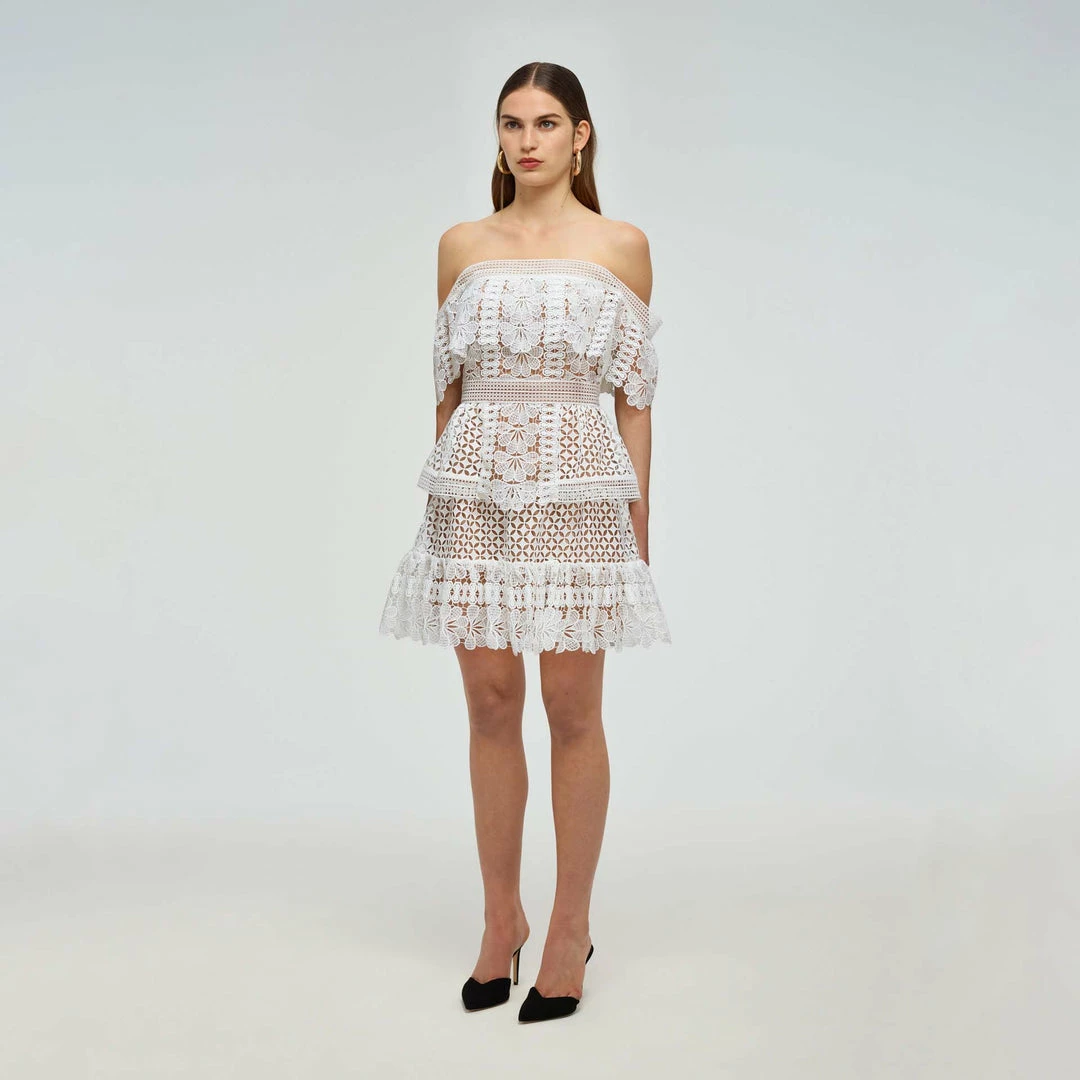 Self-portrait Mini Off Shoulder Guipure Dress READY TO WEAR