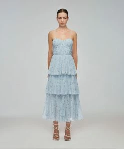 Self-portrait Metallic Floral Tiered Midi Dress READY TO WEAR