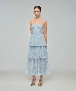 Self-portrait Metallic Floral Tiered Midi Dress READY TO WEAR