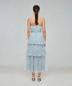 Self-portrait Metallic Floral Tiered Midi Dress READY TO WEAR