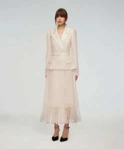 Self-portrait Cream Tailored Boucle And Chiffon Midi Dress NEW ARRIVALS