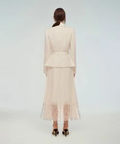Self-portrait Cream Tailored Boucle And Chiffon Midi Dress NEW ARRIVALS