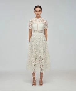 Self-portrait READY TO WEAR Ivory Floral Guipure Midi Dress