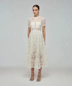 Self-portrait READY TO WEAR Ivory Floral Guipure Midi Dress