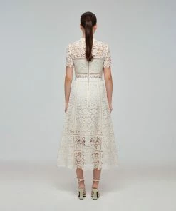 Self-portrait READY TO WEAR Ivory Floral Guipure Midi Dress