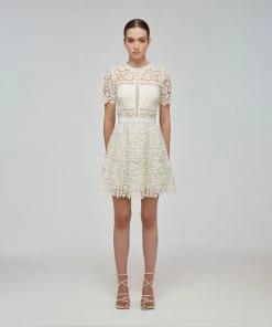 Self-portrait Ivory Floral Guipure Mini Dress READY TO WEAR
