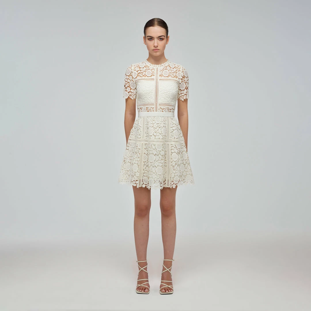 Self-portrait Ivory Floral Guipure Mini Dress READY TO WEAR