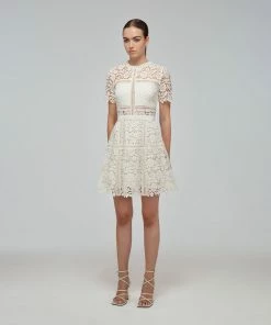 Self-portrait Ivory Floral Guipure Mini Dress READY TO WEAR