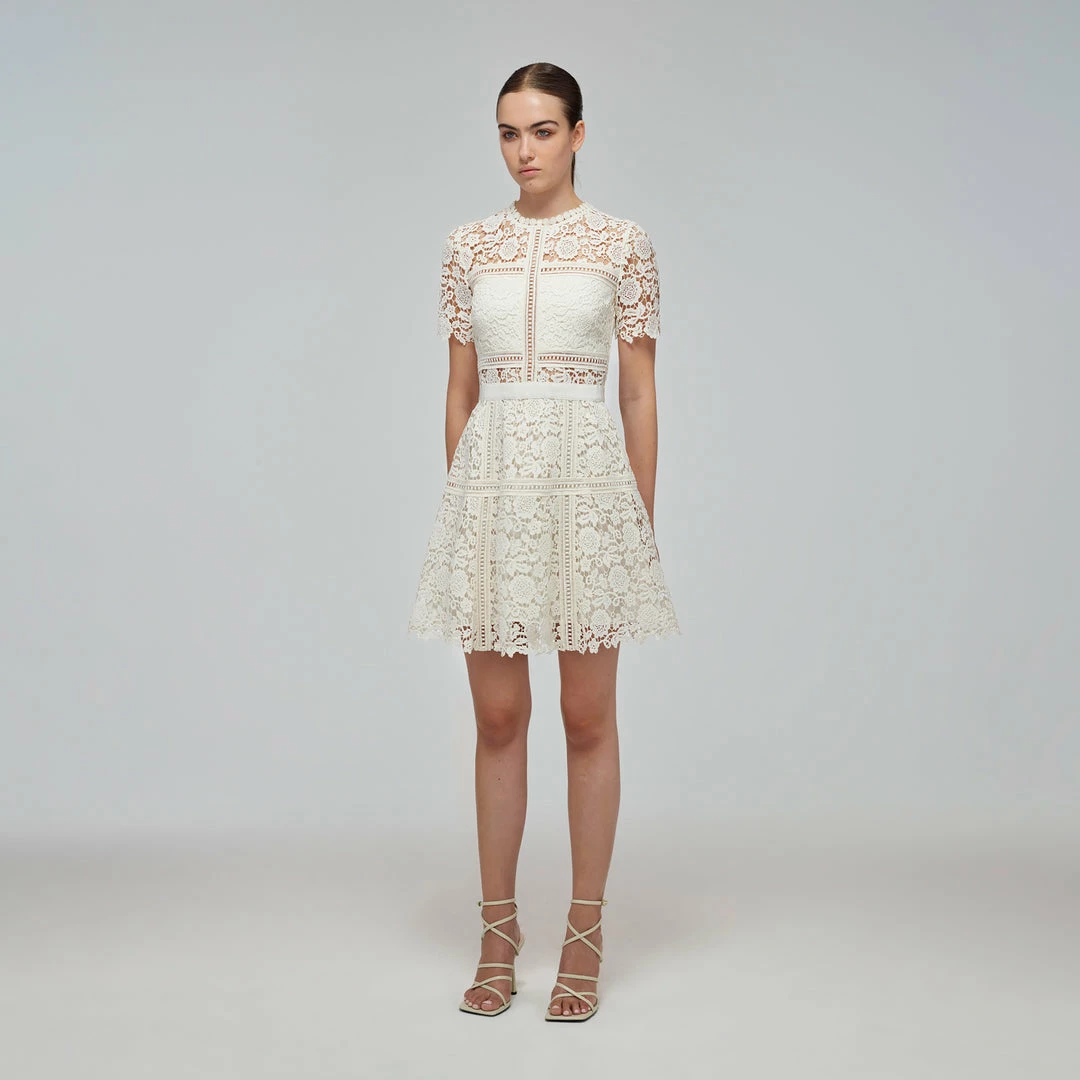 Self-portrait Ivory Floral Guipure Mini Dress READY TO WEAR