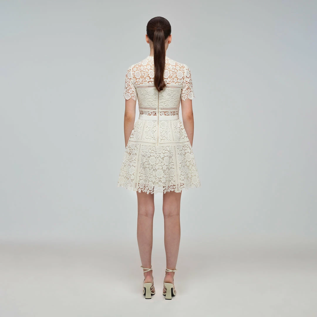 Self-portrait Ivory Floral Guipure Mini Dress READY TO WEAR