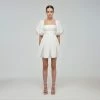 Self-portrait White Taffeta Puff Sleeve Mini Dress