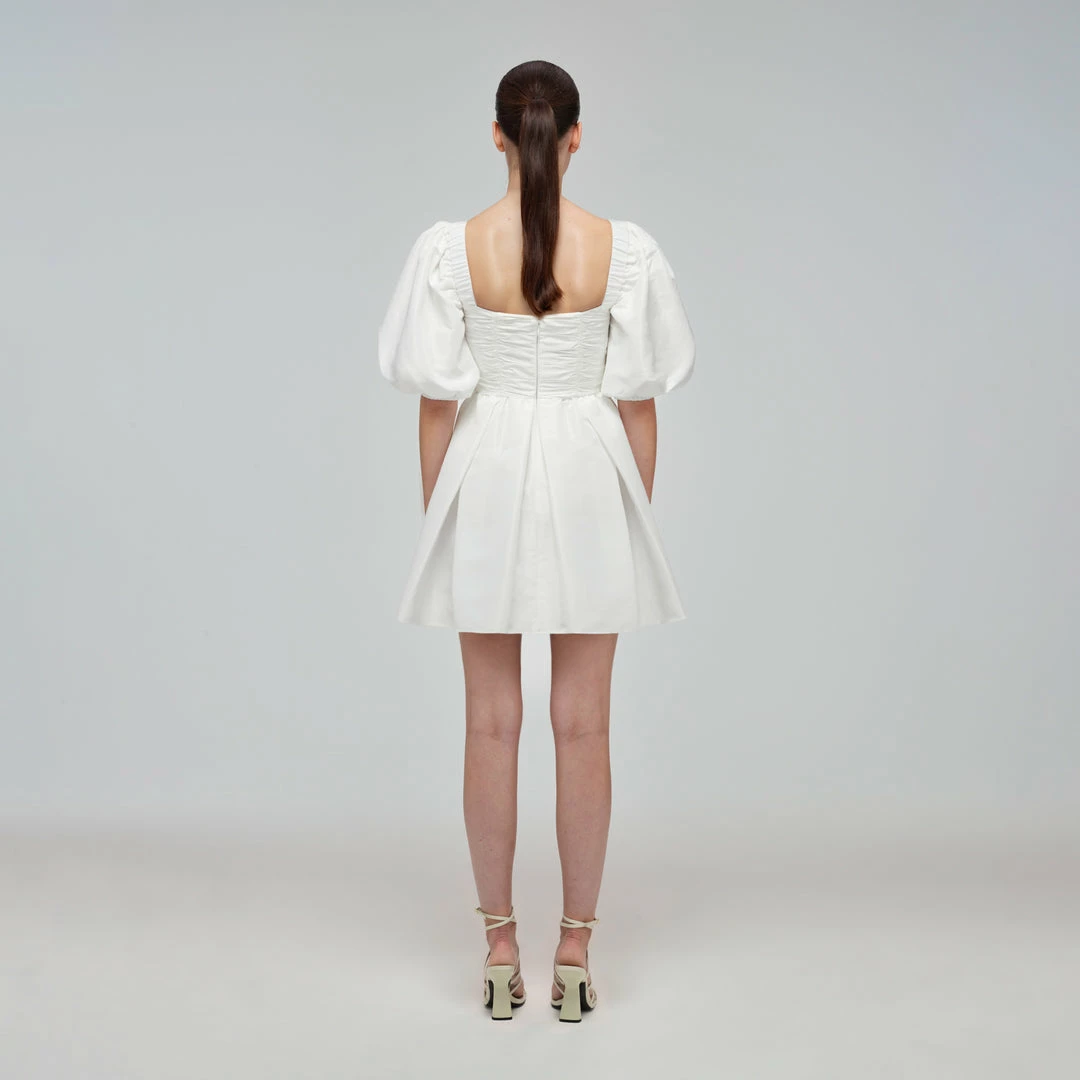Self-portrait White Taffeta Puff Sleeve Mini Dress