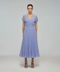 Self-portrait Lilac Chiffon Pleated Midi Dress
