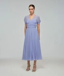 Self-portrait Lilac Chiffon Pleated Midi Dress