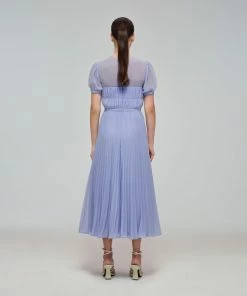 Self-portrait Lilac Chiffon Pleated Midi Dress
