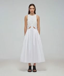 Self-portrait READY TO WEAR White Organic Cotton Cut Out Midi Dress