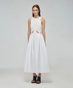 Self-portrait READY TO WEAR White Organic Cotton Cut Out Midi Dress