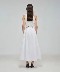 Self-portrait READY TO WEAR White Organic Cotton Cut Out Midi Dress