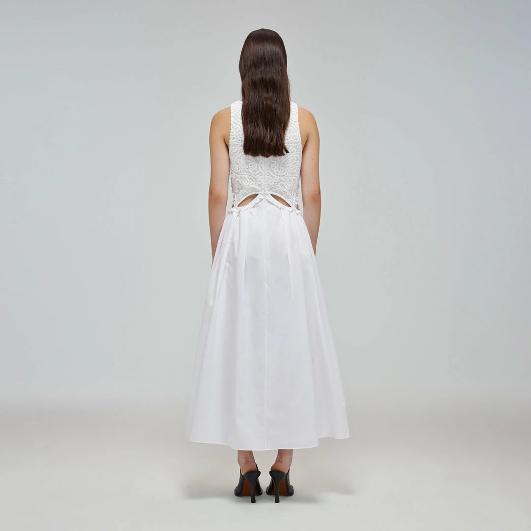 Self-portrait READY TO WEAR White Organic Cotton Cut Out Midi Dress