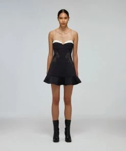 Self-portrait Black Bonded Crepe Contrast Mini Dress READY TO WEAR