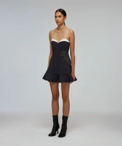 Self-portrait Black Bonded Crepe Contrast Mini Dress READY TO WEAR