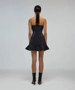 Self-portrait Black Bonded Crepe Contrast Mini Dress READY TO WEAR
