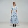 Self-portrait Blue Floral Silhouette Organic Cotton Midi Dress